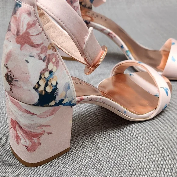 Ted Baker Manyah Pink Floral Print Block Heeled Sandals. 7 - Picture 9 of 12